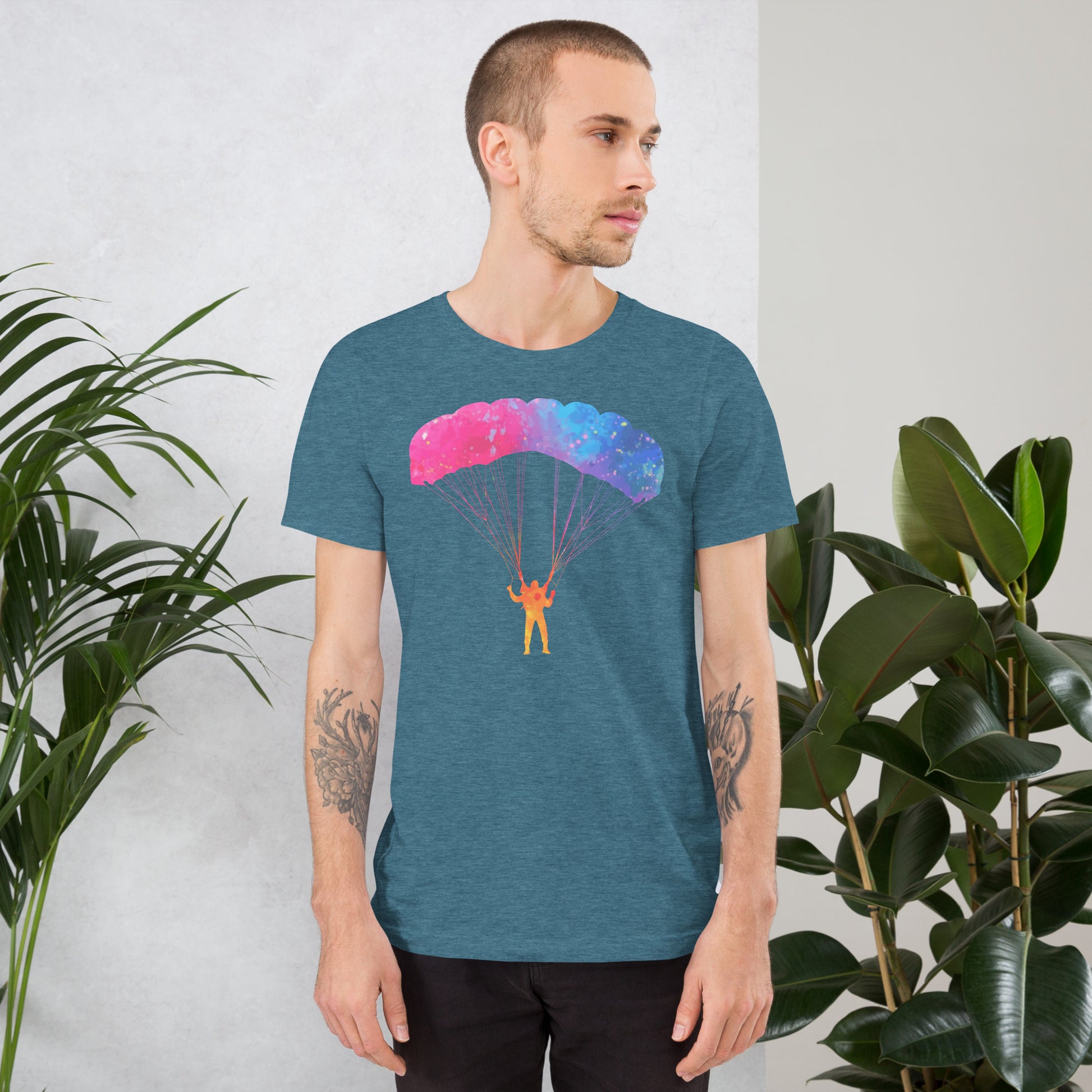 Watercolor parachute t-shirt blue