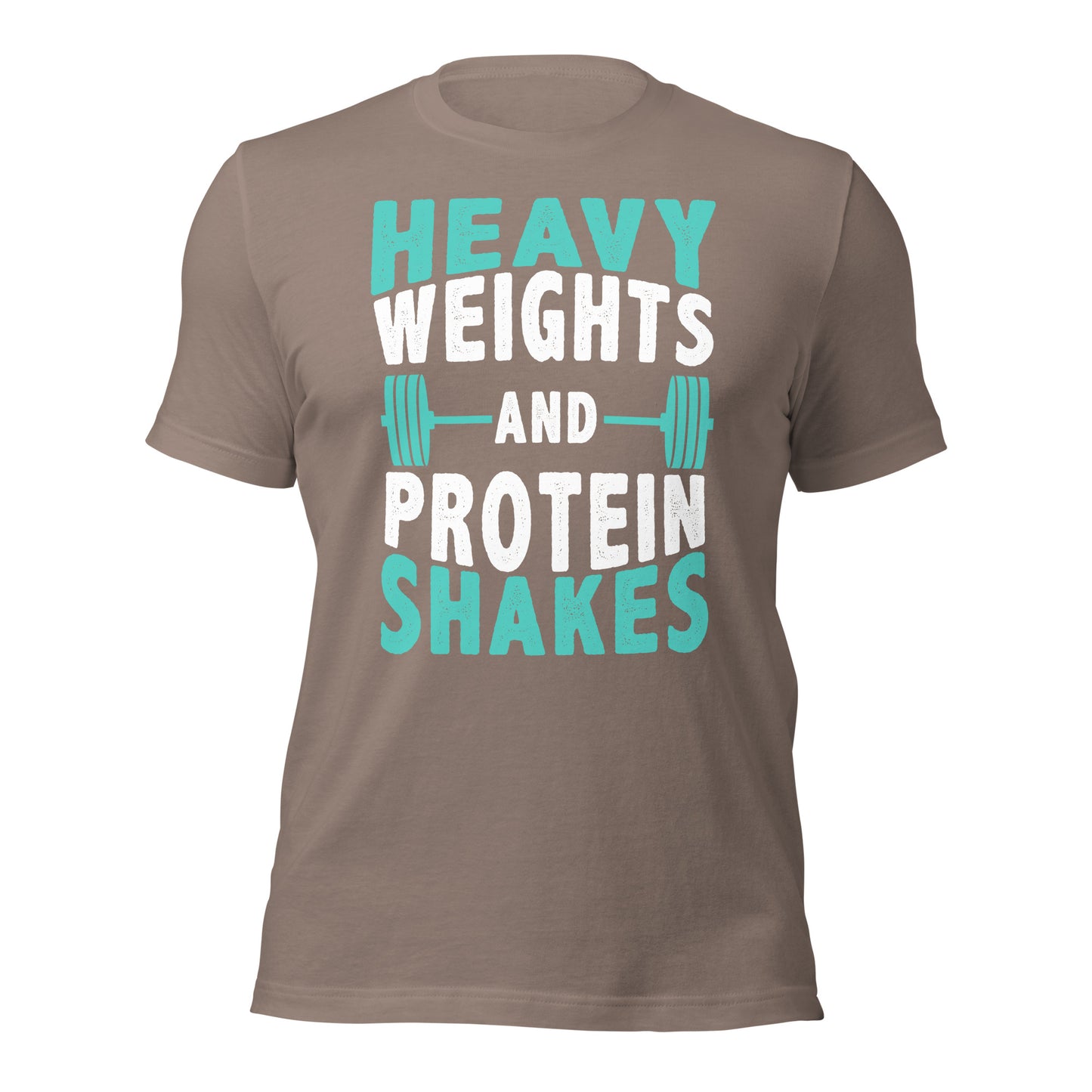 Heavy weights protein shakes tee pebble