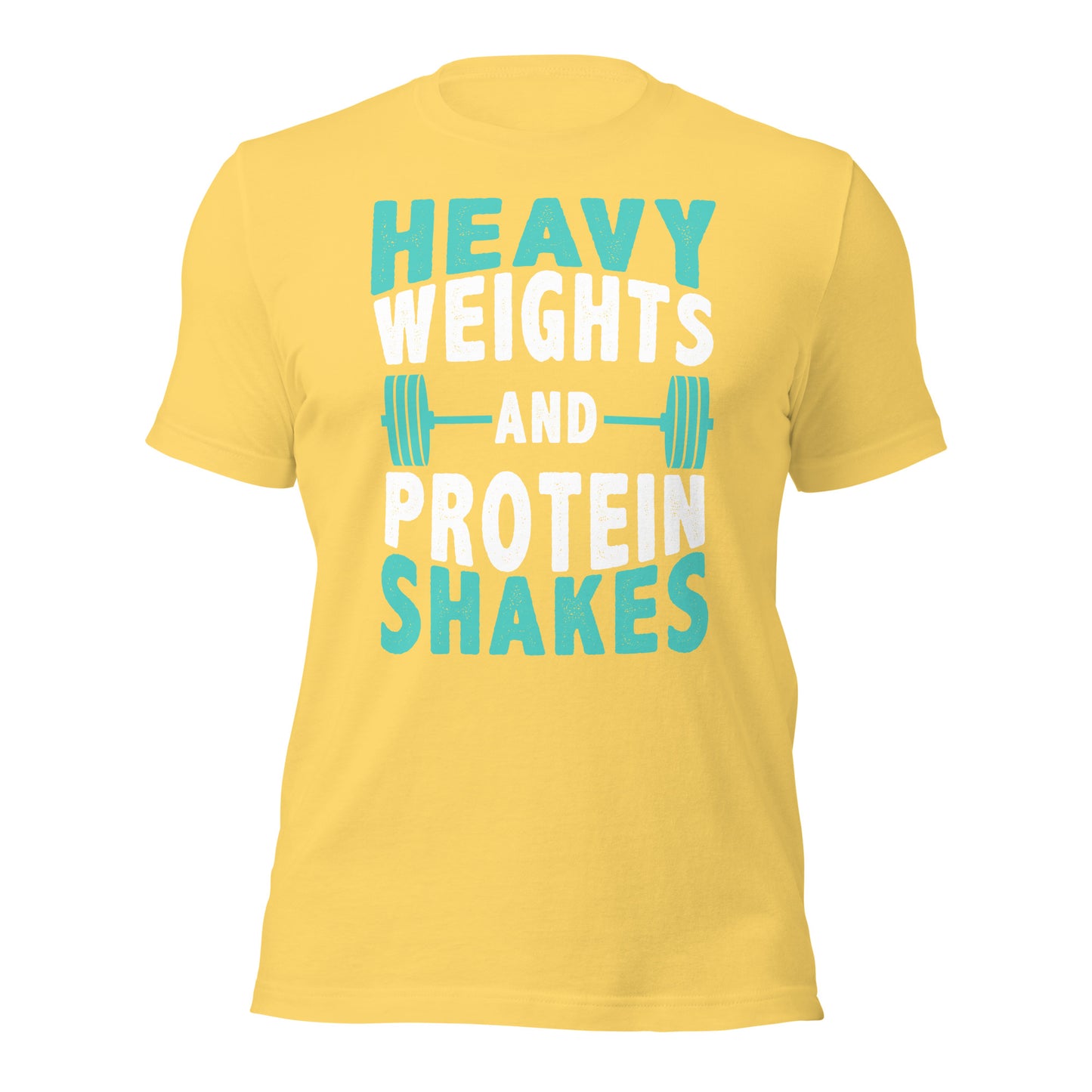 Heavy weights protein shakes tee yellow